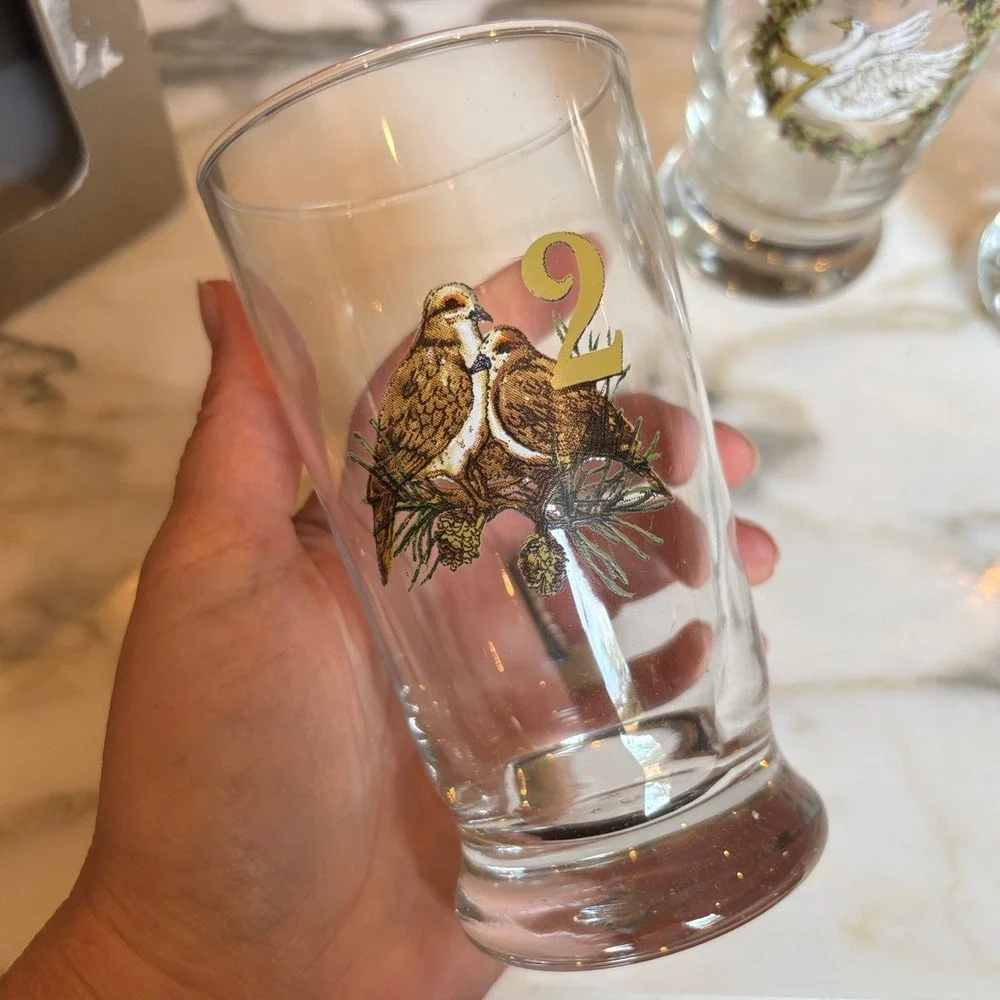 Pottery Barn 12 Days of Christmas Glassware Set of 12 Tumblers Holiday Barware